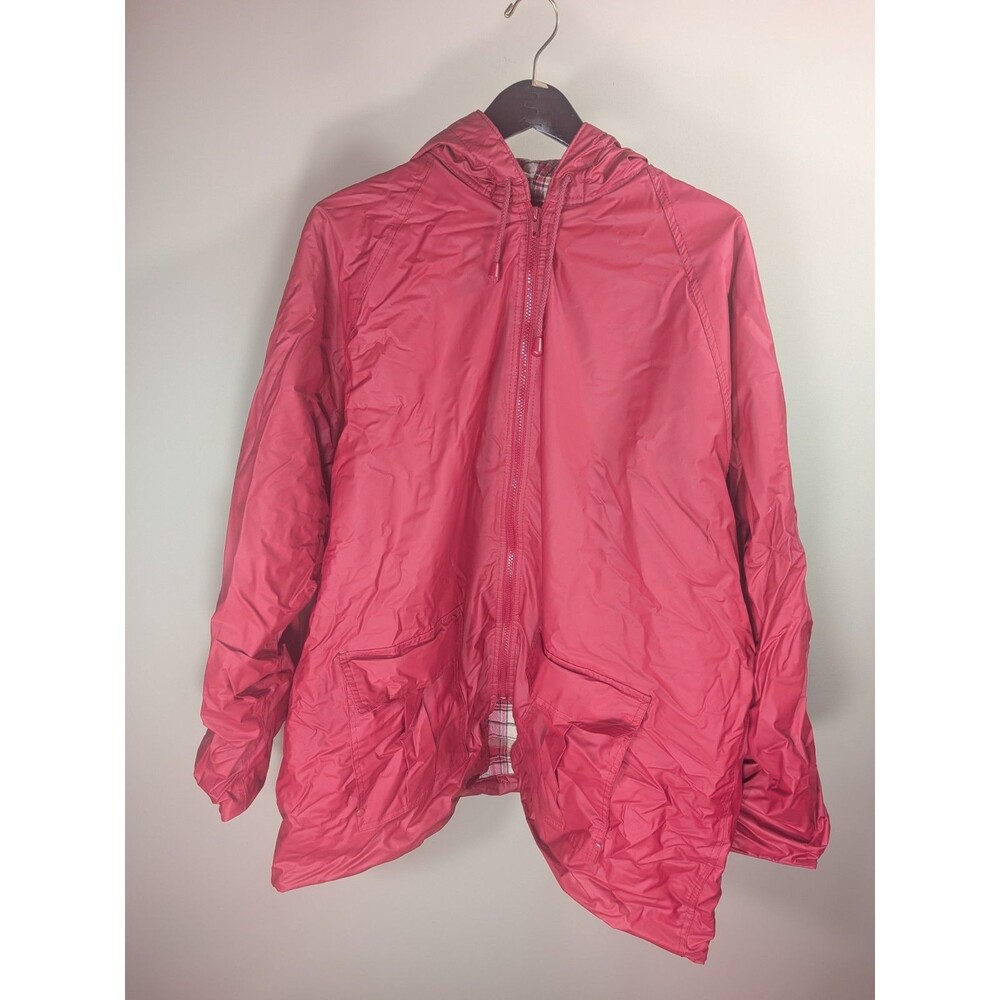 Misty Harbor Unisex 2XL PVC Hooded Rain Parka Plaid Lined Red Zip Coat